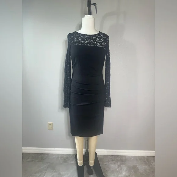 Nicole Miller Dress Size L Women's Black Casual Lace Stretch Party Weddi…